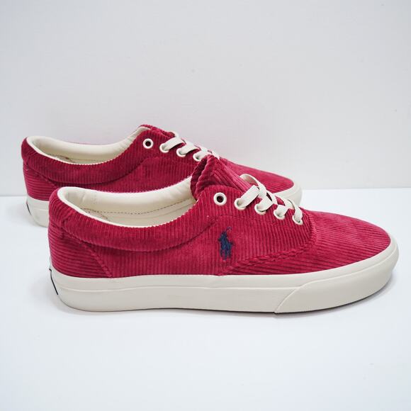 NEW POLO RALPH LAUREN KEATON CORDUROY SNEAKER SHOE RED MENS SIZE - 8 - Picture 3 of 7